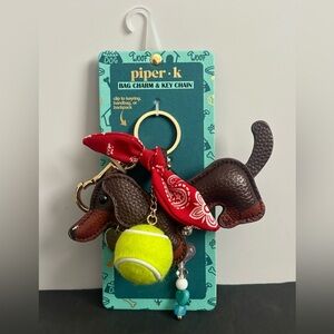 Piper K Dachshund Wiener Dog Red Bandana Tennis Ball Beads Bag Charm Key Chain